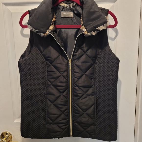 Quilted Vest with Detachable Leopard Faux Fur Collar Front Scandi Girl Small - Picture 4 of 8